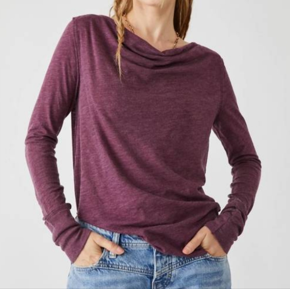 Free People Kimmi Long Sleeve in Fig Jam Size M Heathered Pullover Wide …